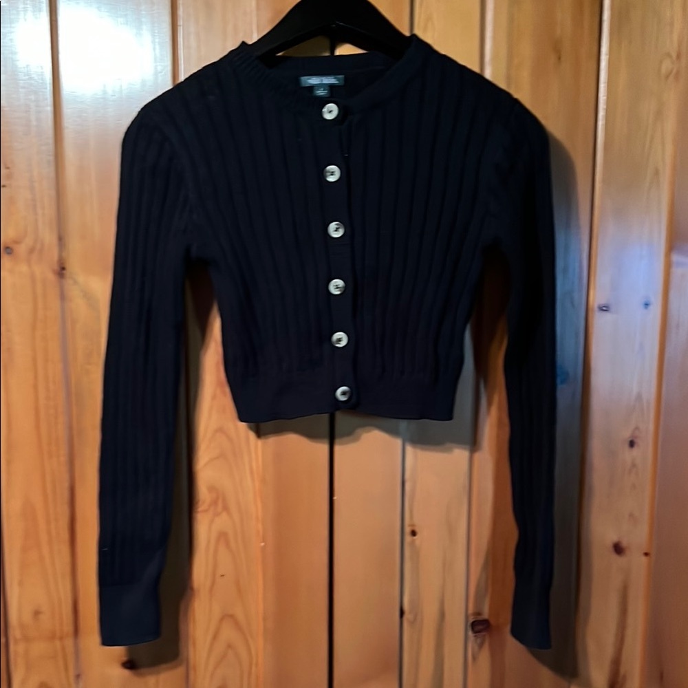 Wild Fable Black Ribbed Button-Up Cardigan